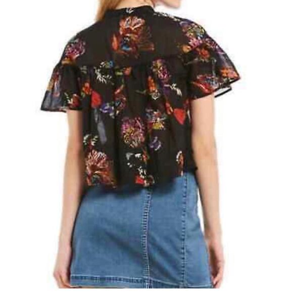 Free People Sweet Escape Floral Button Down Cropped Blouse Black Multi color Sm - Picture 2 of 14